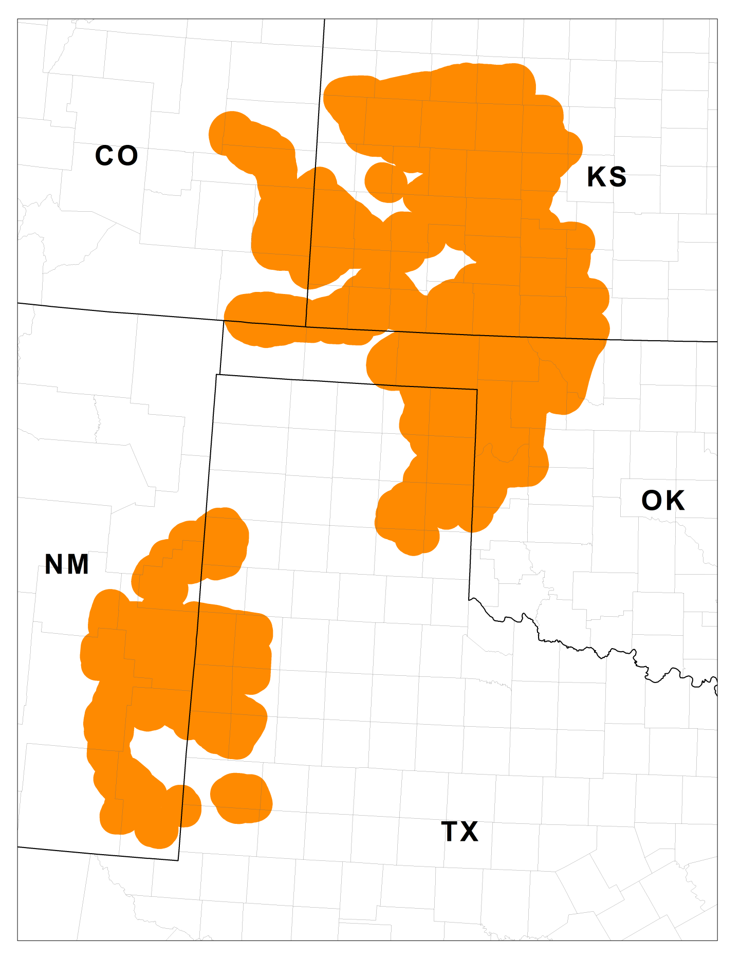 Map of Lesser Prairie Chicken area