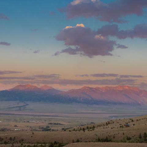 A sunset view of the Madison Mountain Range neat Ennis, Montana and the Beaverhead-Deerlodge National Forest