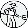 Black line icon of farmer with pitch-fork