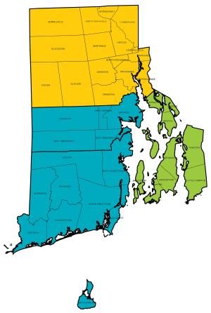Map of Rhode Island Conservation Districts with township delineations.