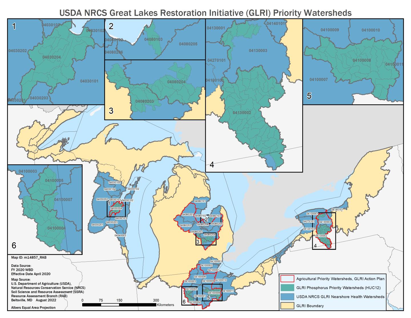 USDA NRCS Great Lakes Restoration Initiative (GLRI) Priority Watersheds Detailed Map