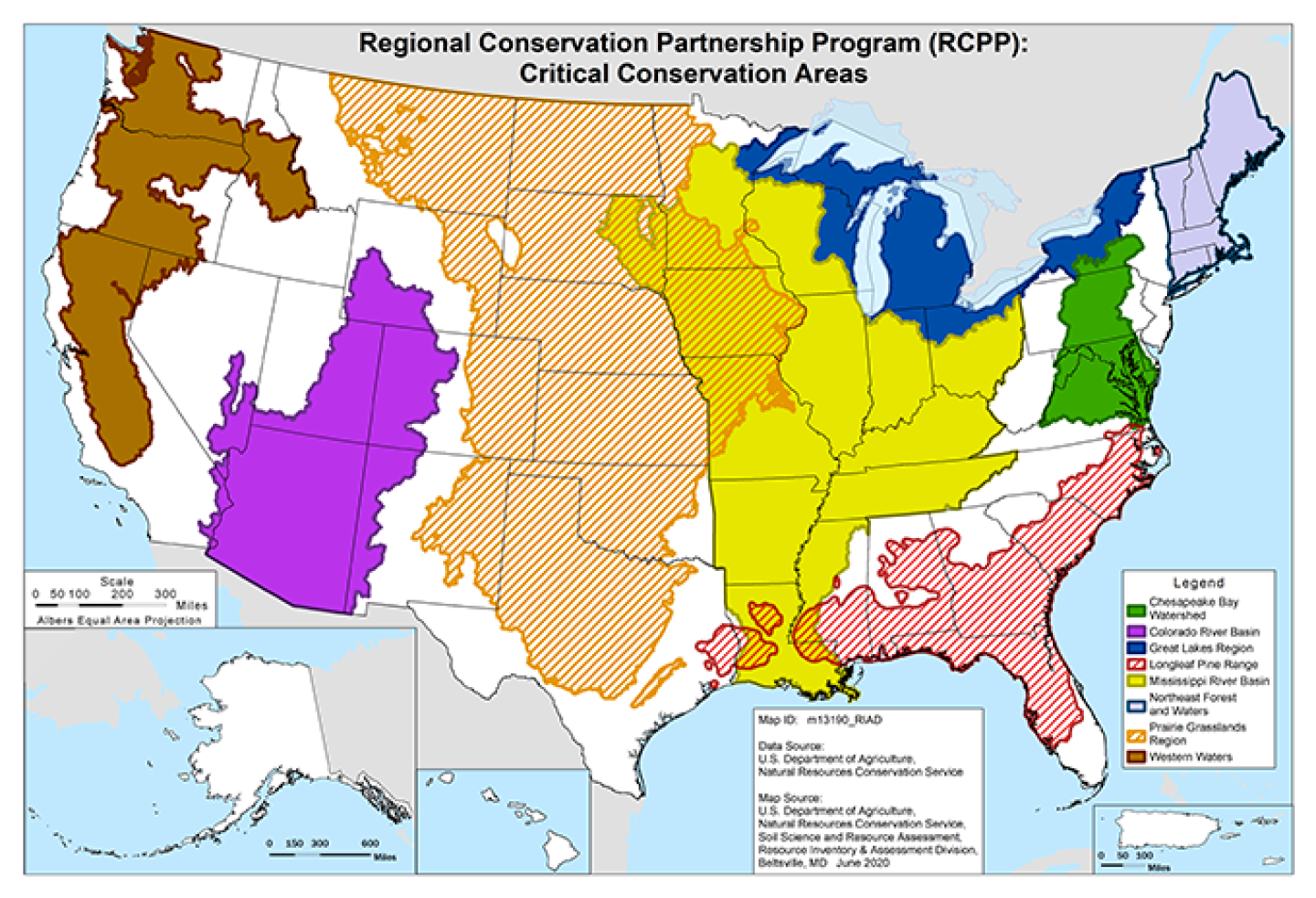 Map of the US color coded for critical conservation areas