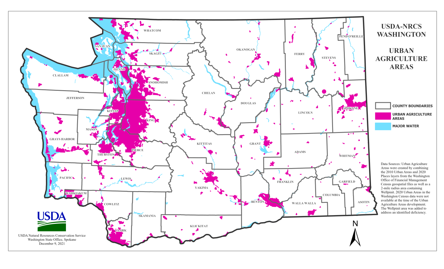 Washington map of Urban Agricutlure areas