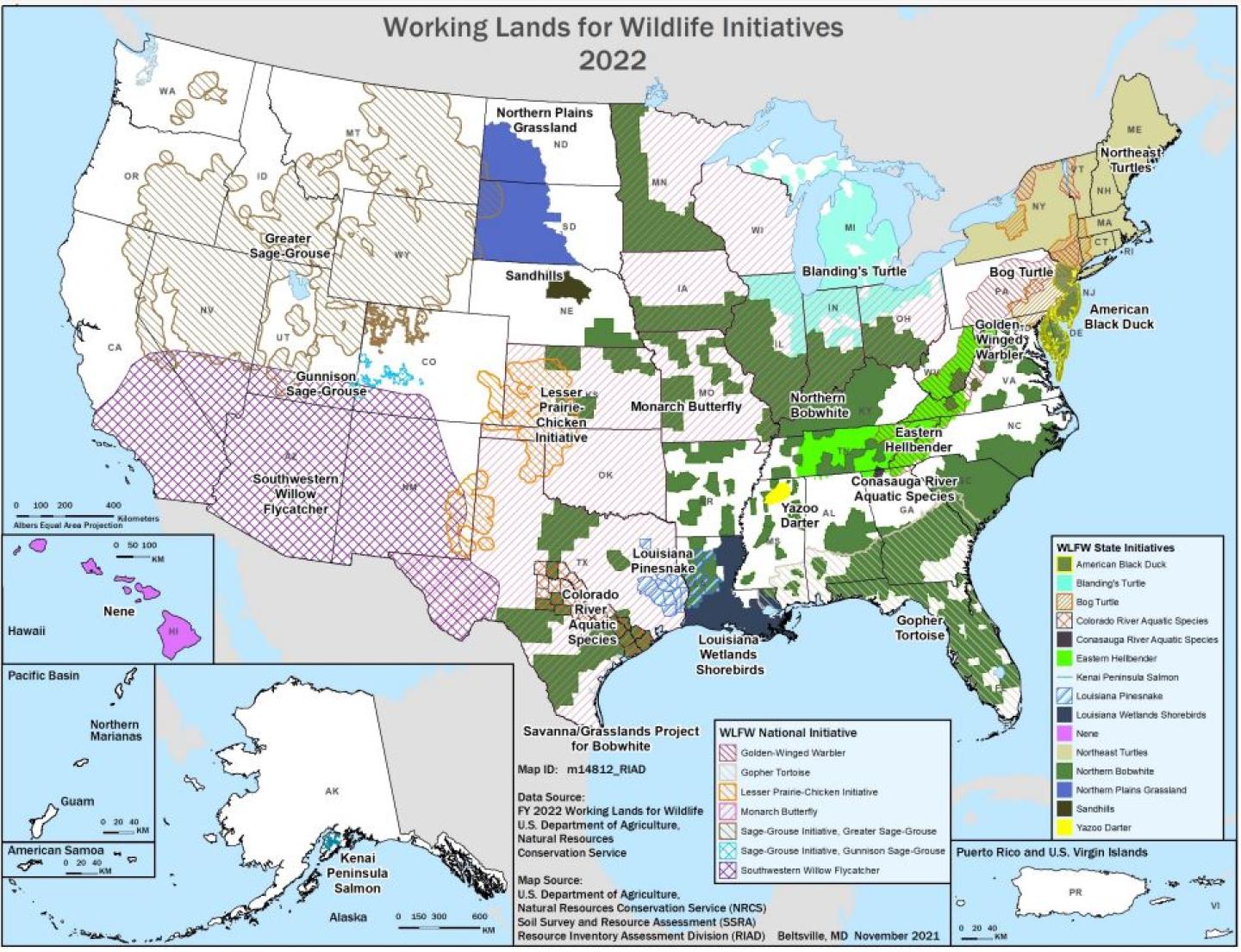 Working Lands for Wildlife Initiatives 2022 Map