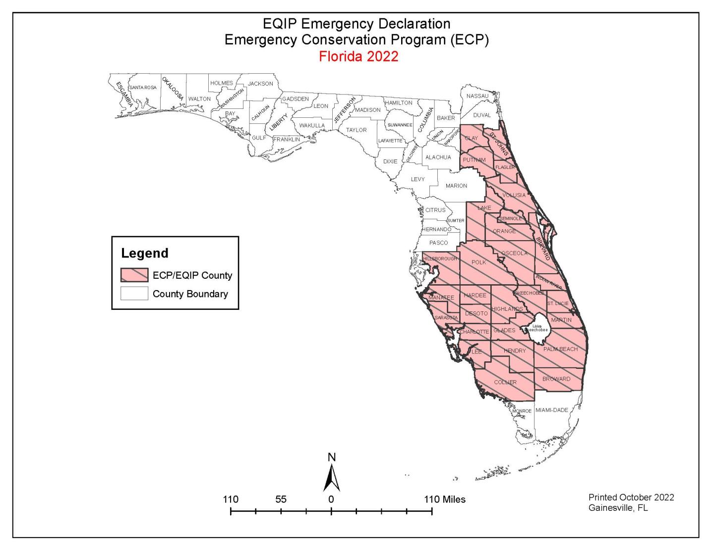 Florida Coiunty map for EQIP and ECP Emergency Delaration Counties revised 10-24-2022.