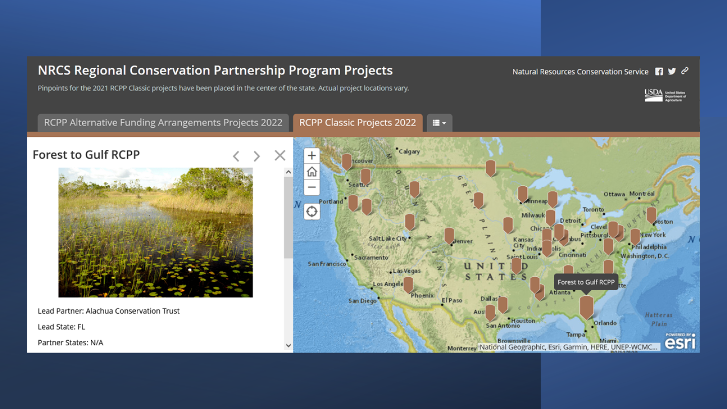 Screenshot of NRCS RCPP projects website