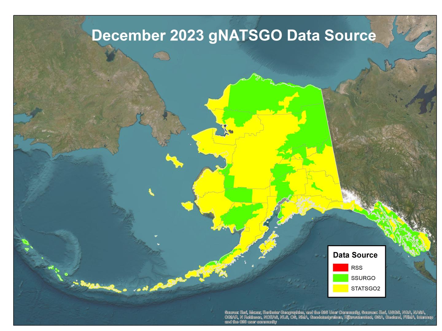 Figure 2 shows the distribution of SSURGO, STATSGO2, and RSSs in gNATSGO for Alaska.