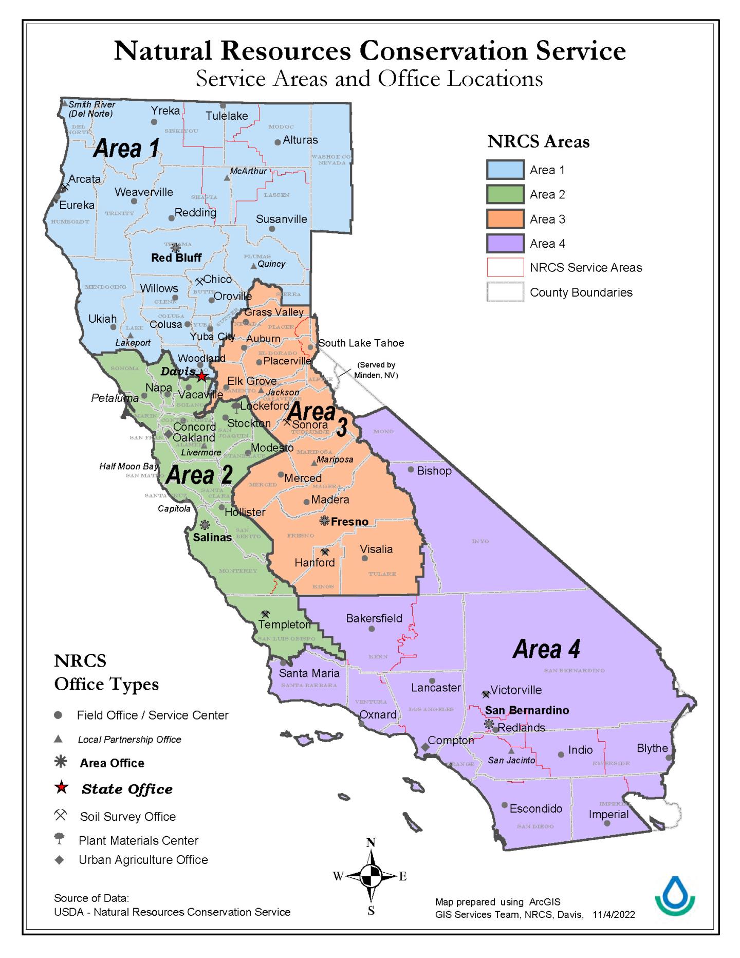 USDA-NRCS California is divided into four administrative areas with offices in each county.