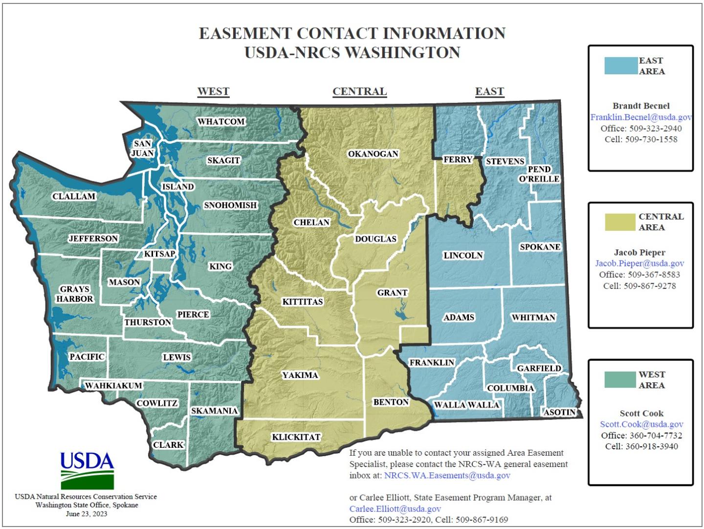 Easement Contact Information for the Natural Resources Conservation Service in Washington