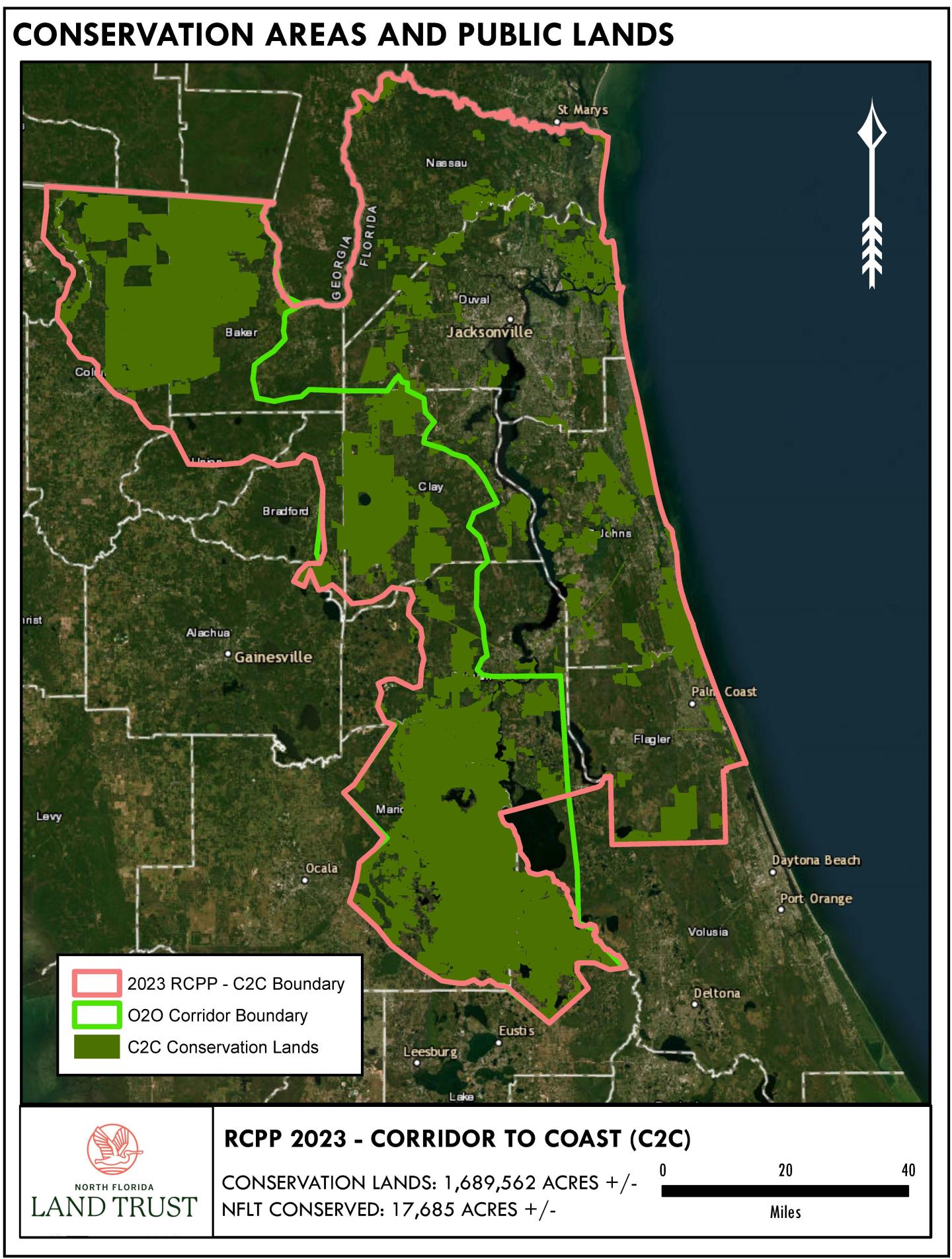 Florida map of Corridor to Coast Regional Conservation Partnership Program 