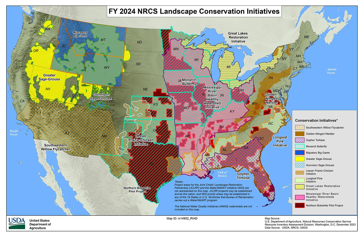 Map of FY24 NRCS Conservation Landscape Initiatives