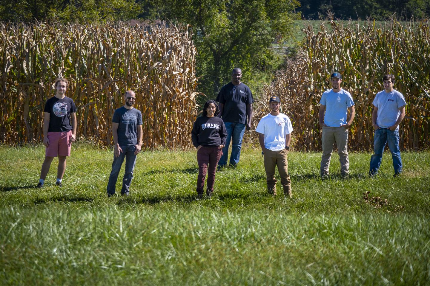 Students standing in cornfield