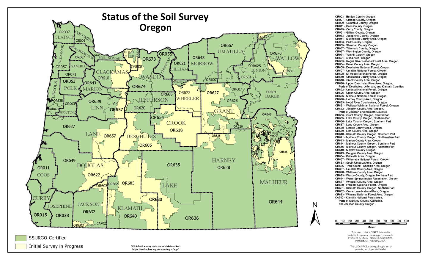 Status of the Soil Survey Oregon - 2024 Map