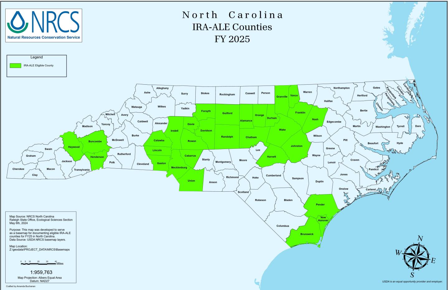Map of eligible counties under ACEP-IRA in North Carolina
