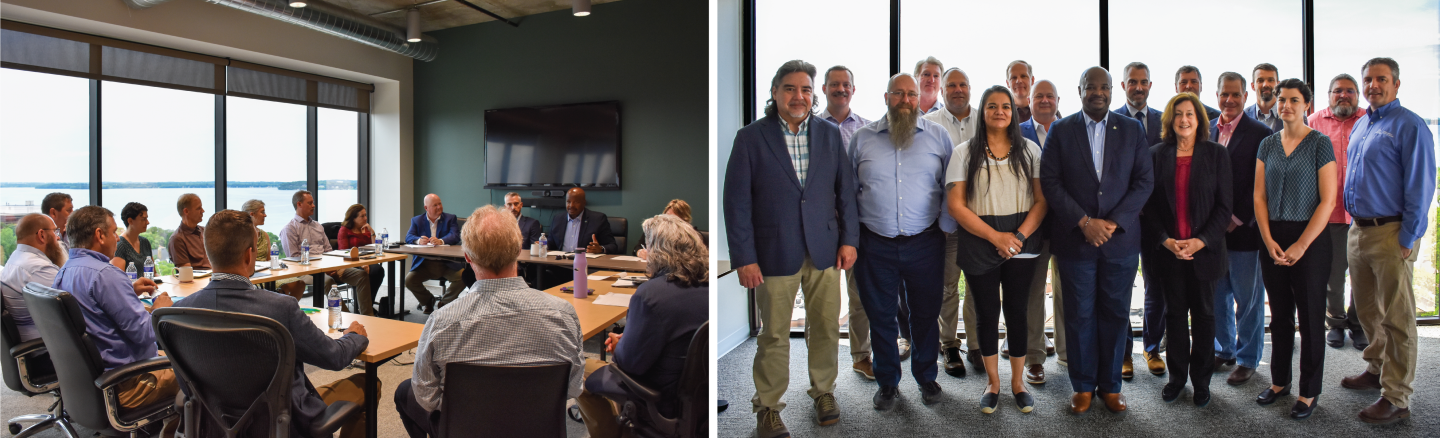 Two photos side-by-side showing key WI partners meeting with Chief Cosby.
