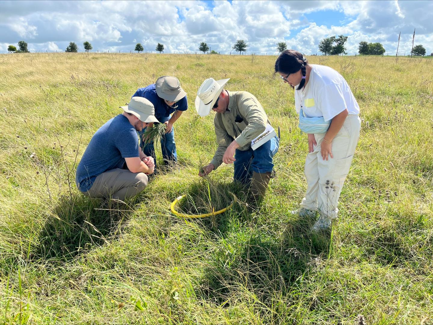 NRCS interns in the field with Matt Machacek learning how to collect forage samples for a grazing plan.