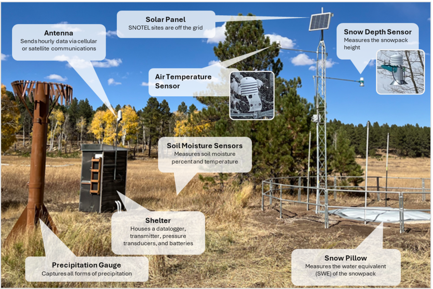 Diagram of SNOTEL sensors in standard site