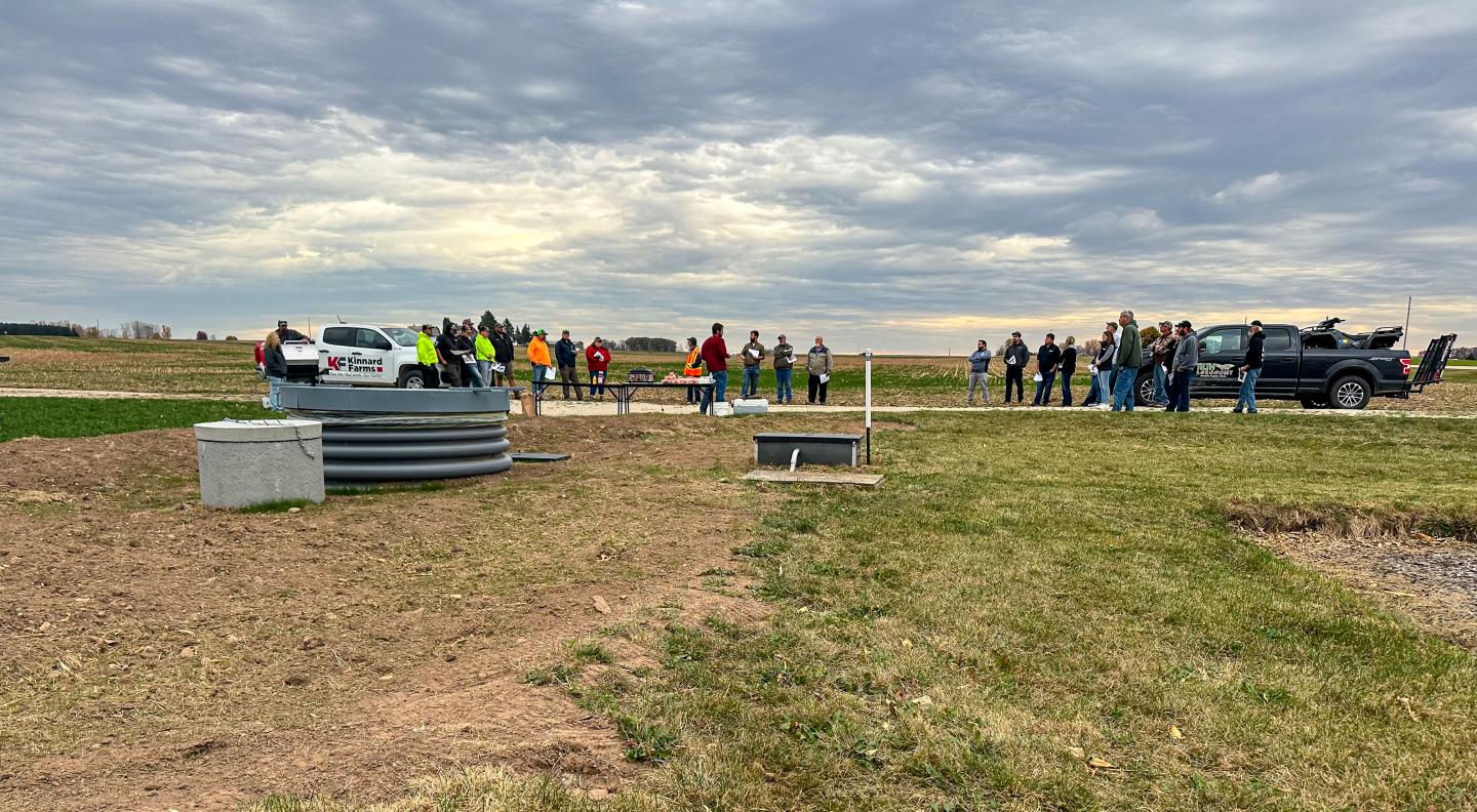 People attending a Field Day to learn about the new Phosphorus Removal System and Denitrifying Bioreactor.