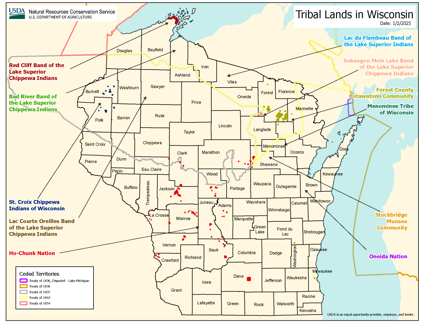 2025 map of Wisconsin Tribal Lands