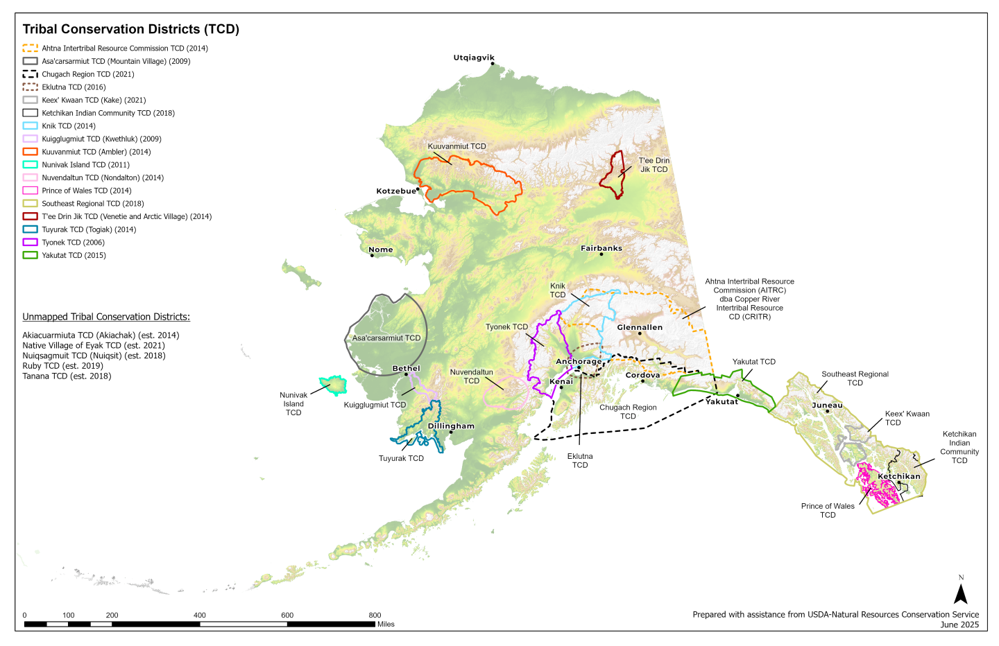 Map of Tribal Conservation Districts in Alaska - June 2025