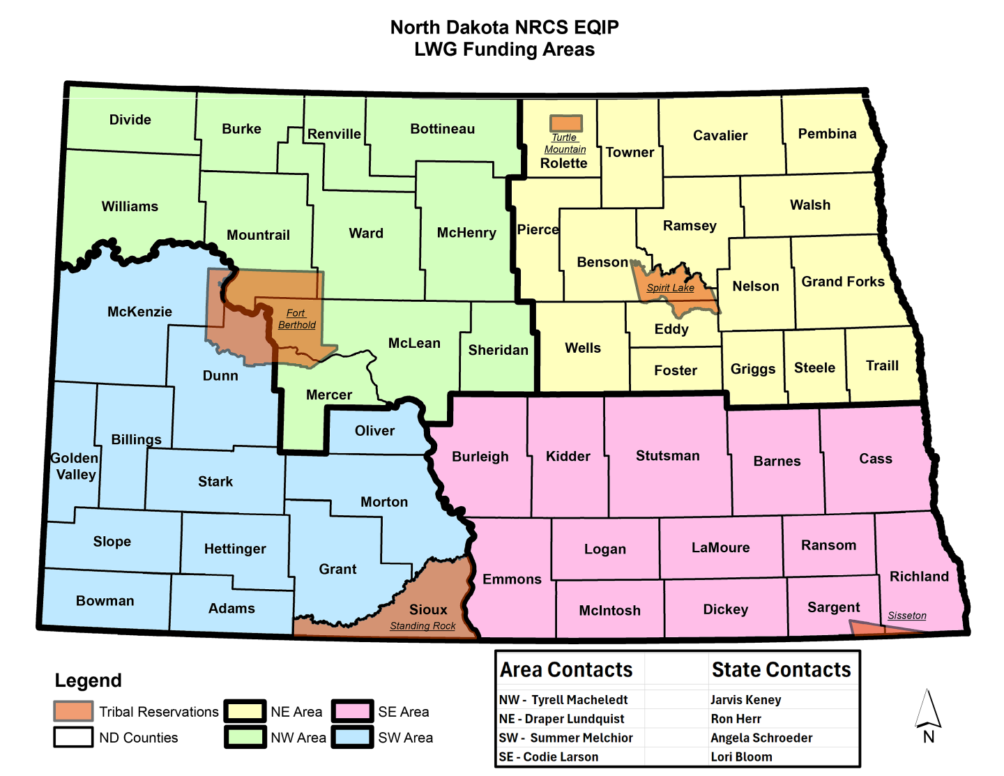 ND Fiscal Year 2026 EQIP LWG Funding Areas Map
