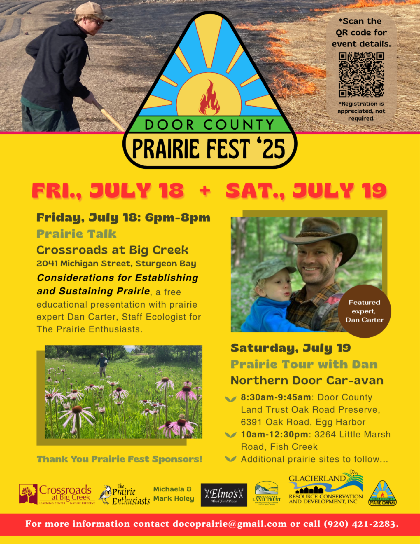 Flyer for Door County Prairie Fest, starting on July 18th.