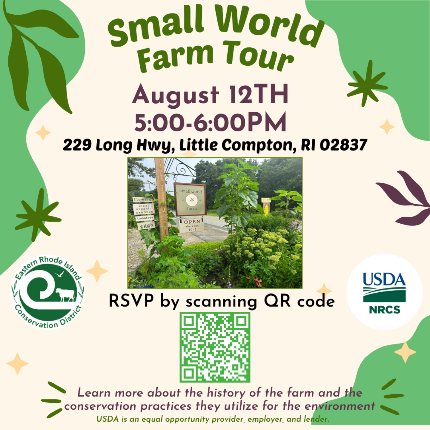Flyer for Eastern RI Conservation District Small World Farm Tour 2025