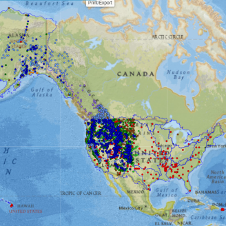 Map showing all locations of snow, water, and climate data collection