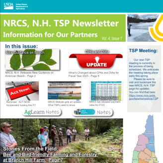 Screenshot of the front page of the January 2023 issue of the NRCS, N.H. Technical Service Provider Newsletter