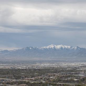 Salt Lake City view of mountains in distance.