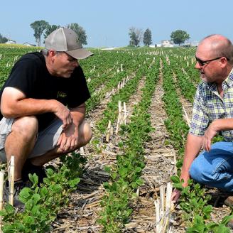 NRCS District Conservationist Terry Gleaves (right) has worked with Brent Leighton (left) and Gold Ear Farm with soil health and conservation program planning for the past several years.