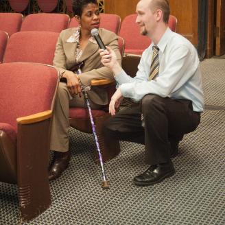 U.S. Department of Agriculture (USDA) TARGET Center Director D’Ann Clayton listens to a question posed by Office of Personnel Management (OPM) Diversity and Inclusion Program Manager Michael Murray during the USDA’s Office of Human Resources Management (OHRM) Disability Employment Program Team Training at USDA in Washington, D.C. on Tuesday, May 14, 2013. The USDA Target Center oversees the operations of USDA’s Accessible Technology and Resources Program. USDA Photo by Bob Nichols.