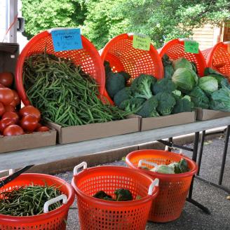 Colorful baskets of produce await customers at the USDA Farmers Market. USDA photo by Edward Ragland.
