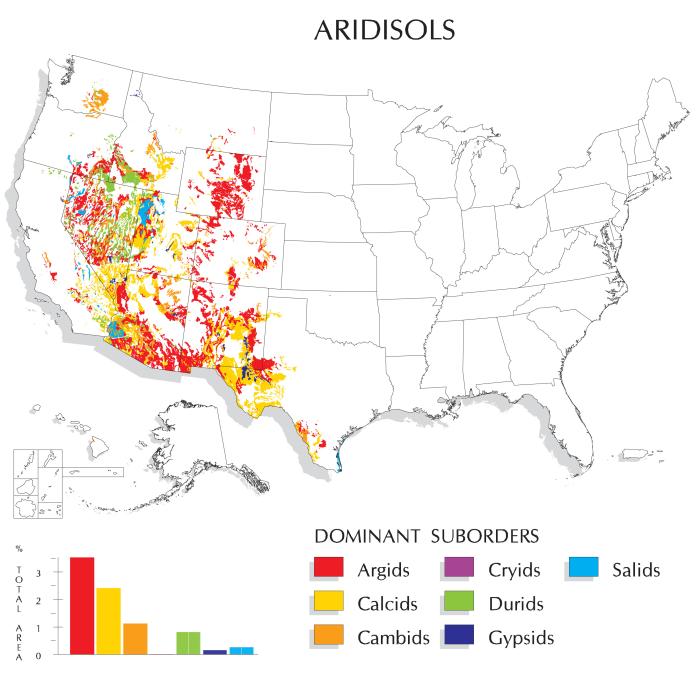 Map showing location of Aridisols