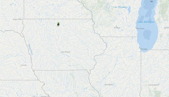 Map of the Mid-west showing the location of Tim Smith's farmer in northern Iowa