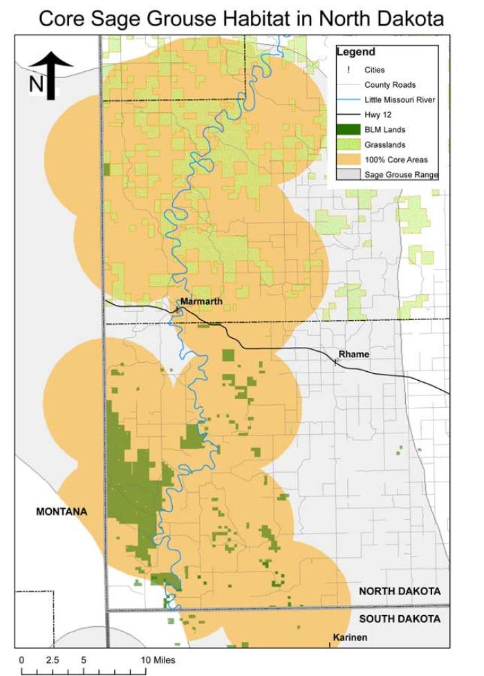 Core Sage Grouse Habitat in North Dakota map