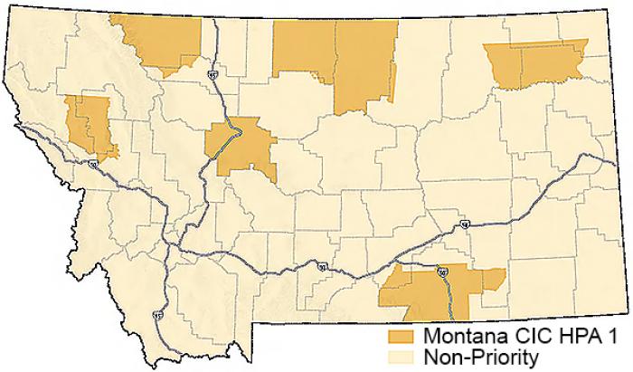 Montana high priority areas include all reservations, Glacier, Blaine and Hill counties