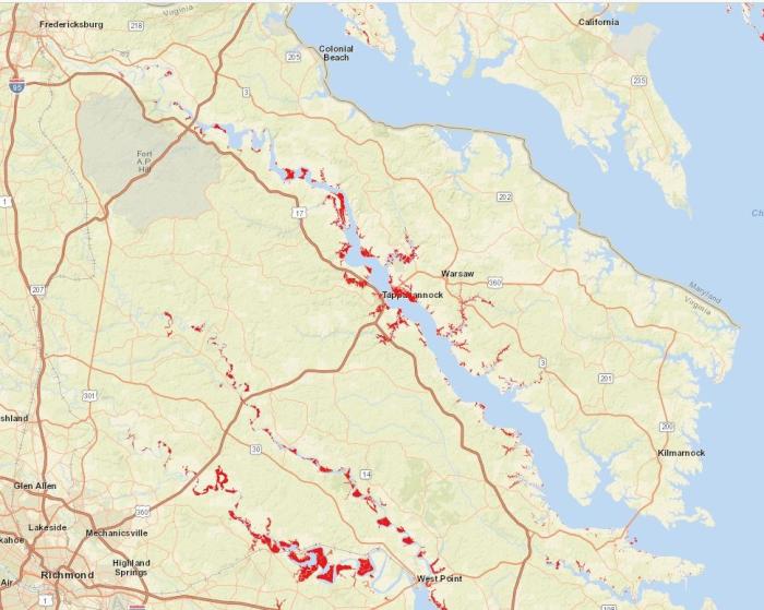 Map of Virginia ACEP-WRE IRA Prioritization Areas NE east of I95
