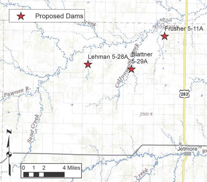 Map of Pawnee Subwatershed No. 5 and Dam Site Locations