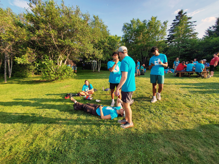 RI Envirothon Champs take a break during their soils station challenge at the International Envirothon in New Brunswick, Canada, July 25, 2023.