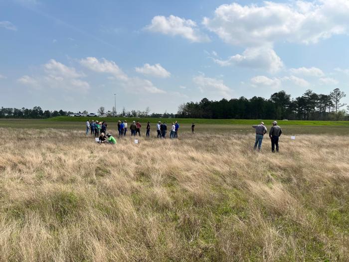 This image is of the cooperators from Harris County Flood Control District, Texas Native Seed, Houston Wilderness, commercial seed producers, and East Texas Plant Materials Center in a field planting 