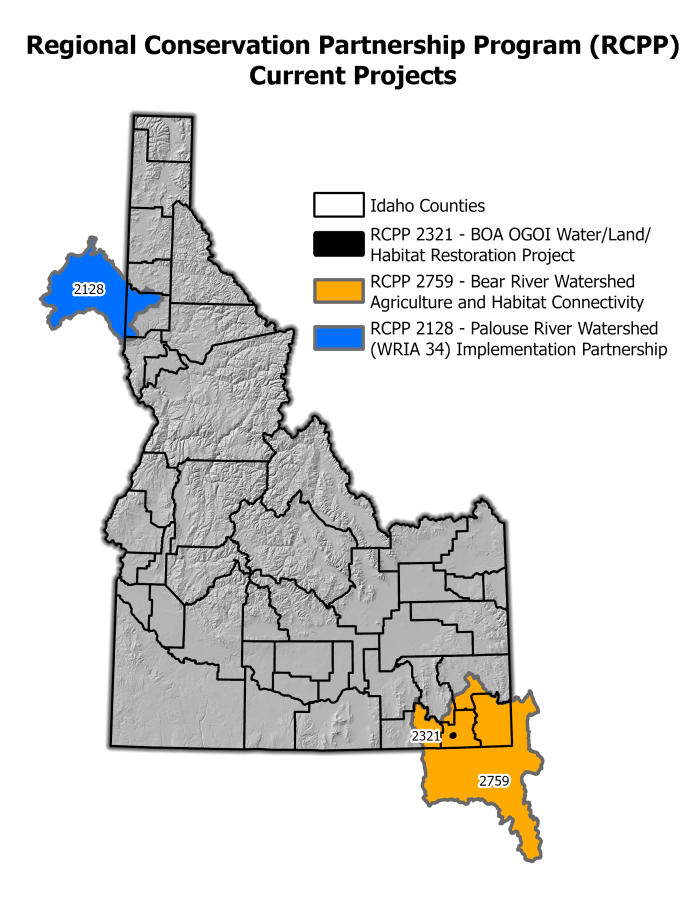 map of current RCPP projects in Idaho