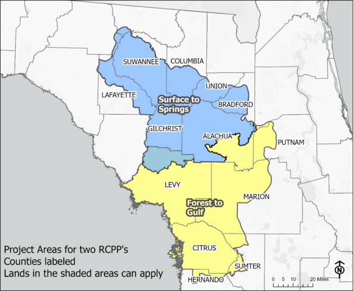 Map of Florida NRCS RCPP ACT project areas.