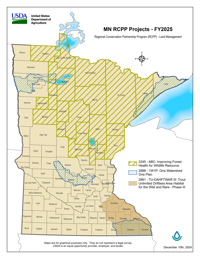 Map of Minnesota RCPP Projects