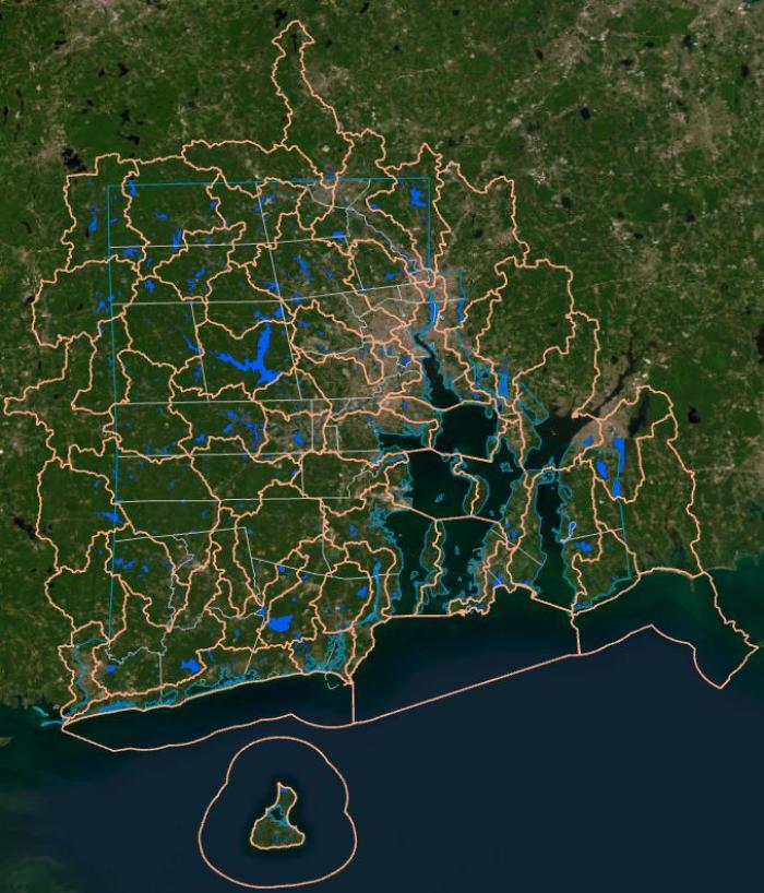 Map of HUC-12 watersheds in Rhode Island