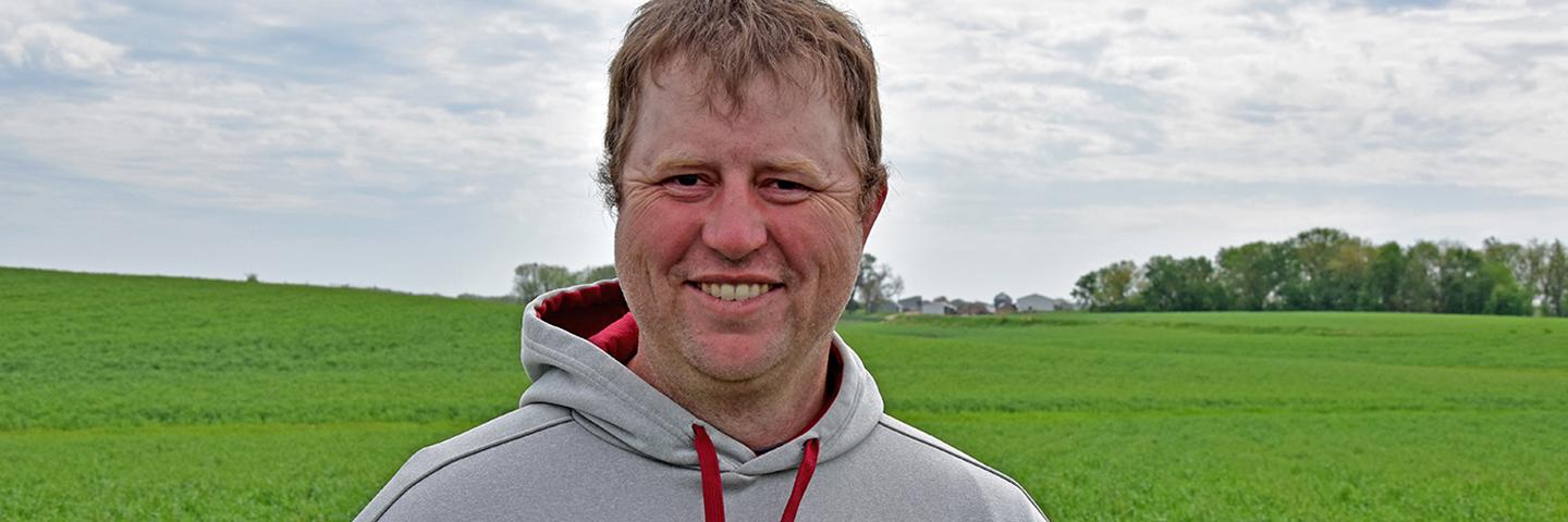 Aaron Nelson of Buena Vista County is using cover crops, no-till and strip-till to help reduce erosion and improve soil health on his farm.