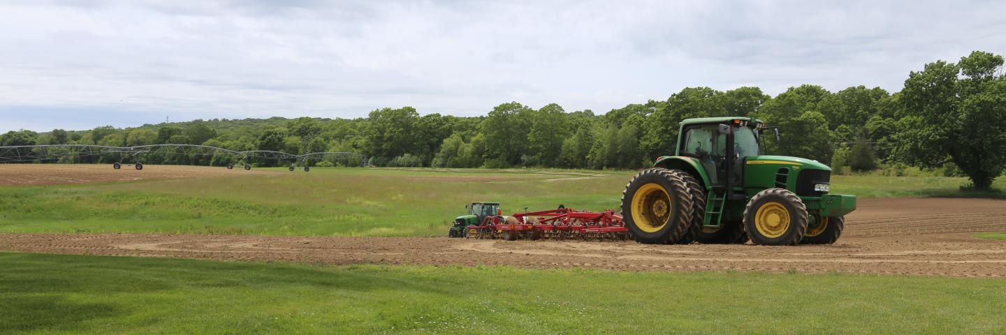 A tractor in the field in Rhode Island