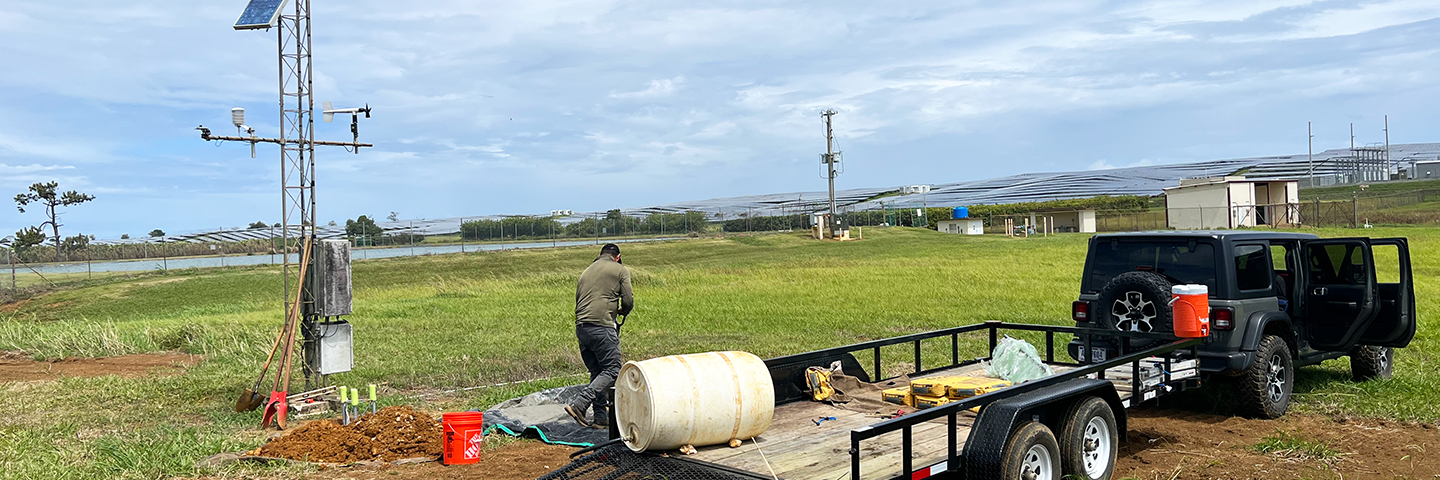 Caribbean MLRA Soil Survey Leader Samuel Rios works on the SCAN station update at the Isabela ARS on 22 April 2022.
