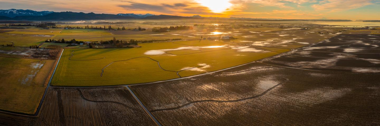 An aerial shot that shows different land uses.