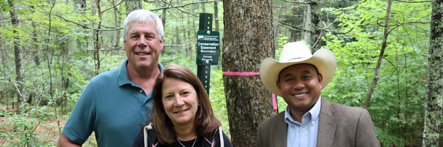 People standing in a forest.